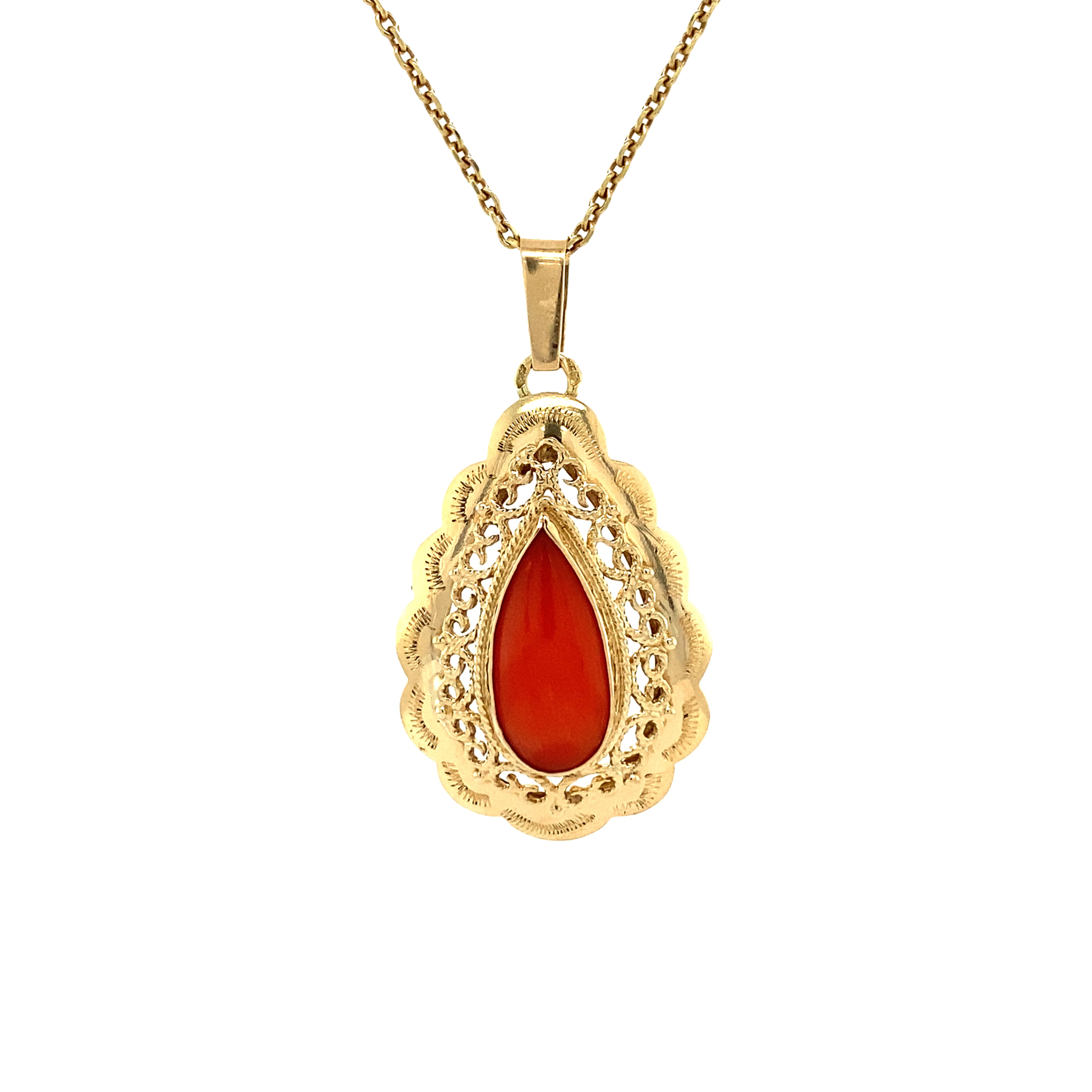 Vintage 14K Gold Pendant with Red Coral